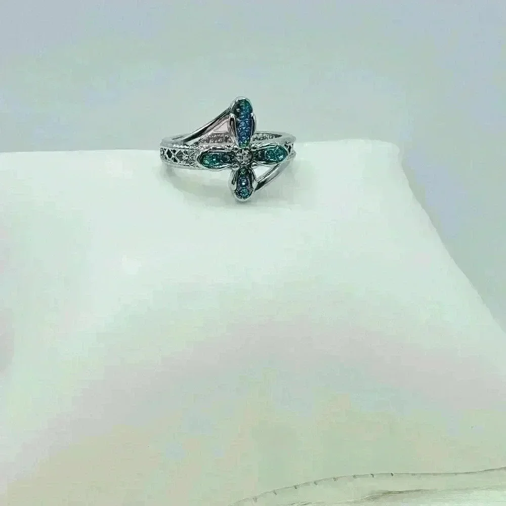 Blue Rhinestone Cross Ring Size 8